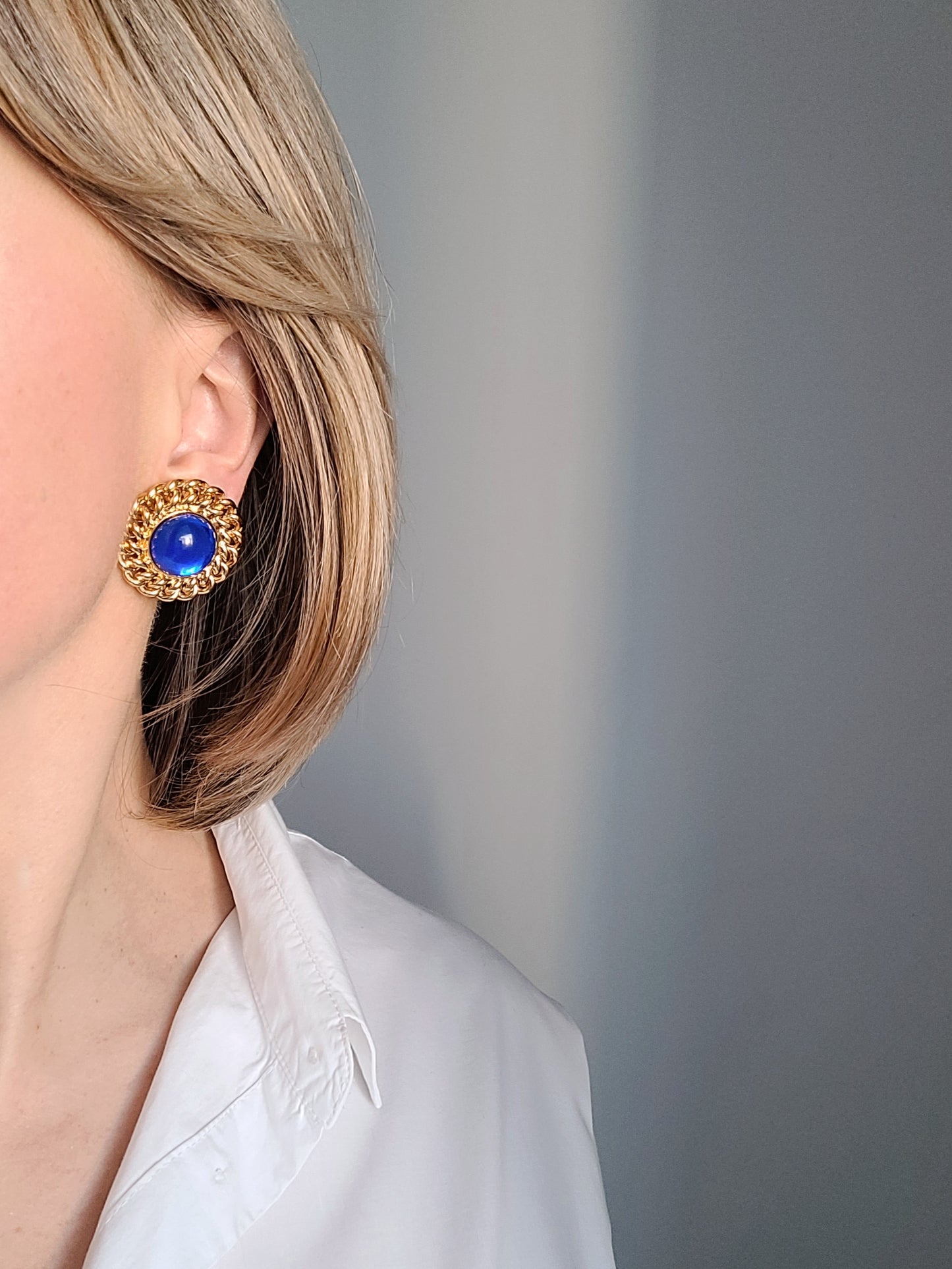 Boucles d'oreilles vintage Cabochons bleus