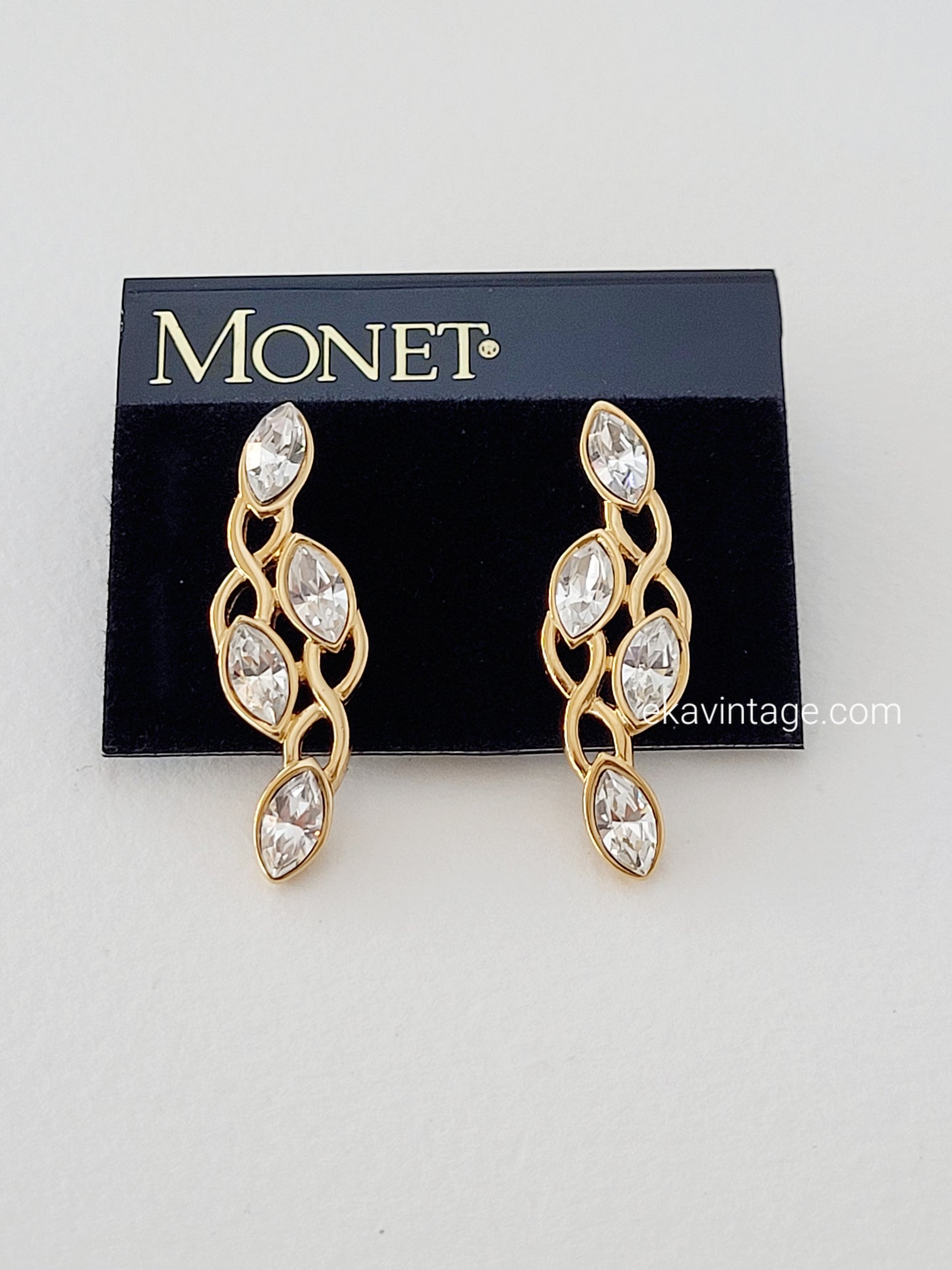 Monet - Boucles d'oreilles vintage Cristaux blancs
