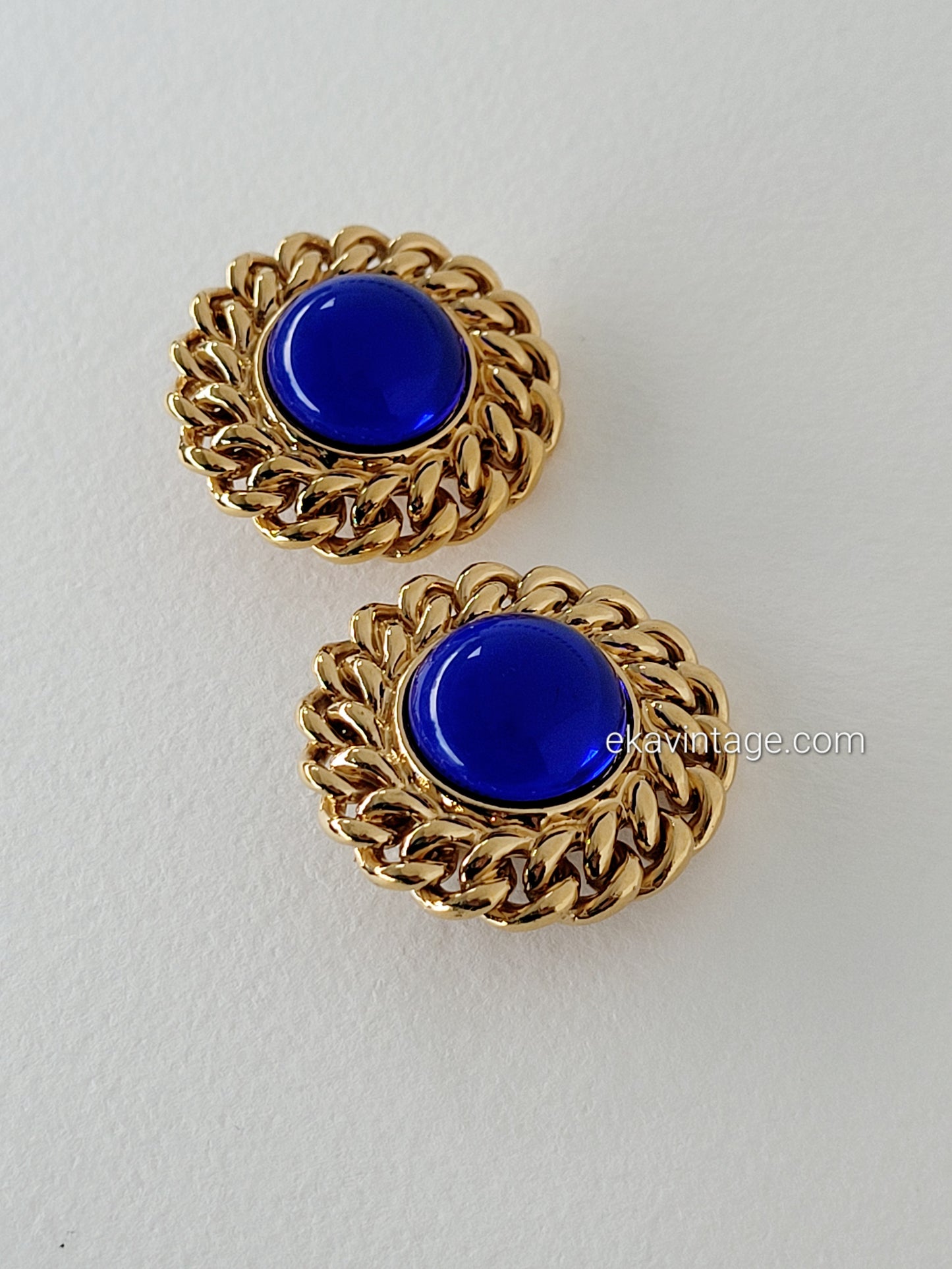 Boucles d'oreilles vintage Cabochons bleus
