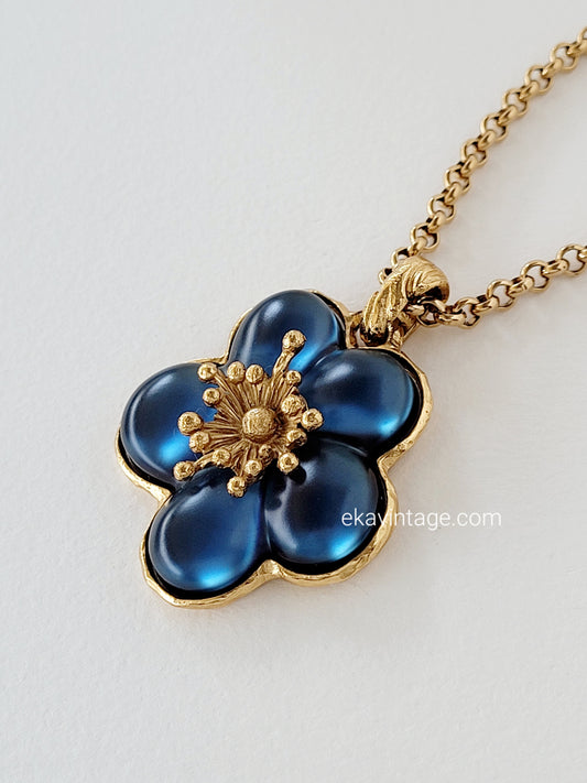Kenzo Paris - Collier vintage avec pendentif fleur bleu