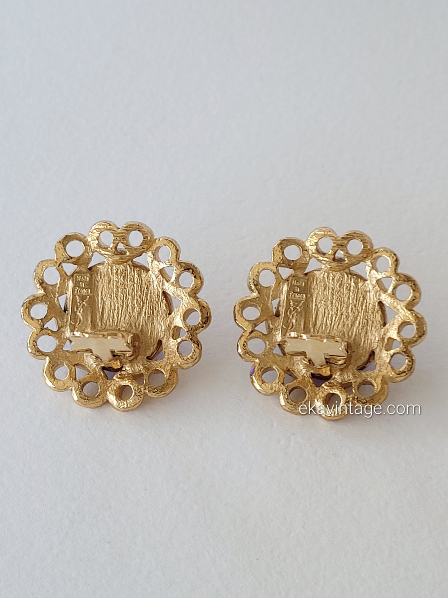 Yves Saint Laurent - Boucles d'oreilles vintage cabochon bleu