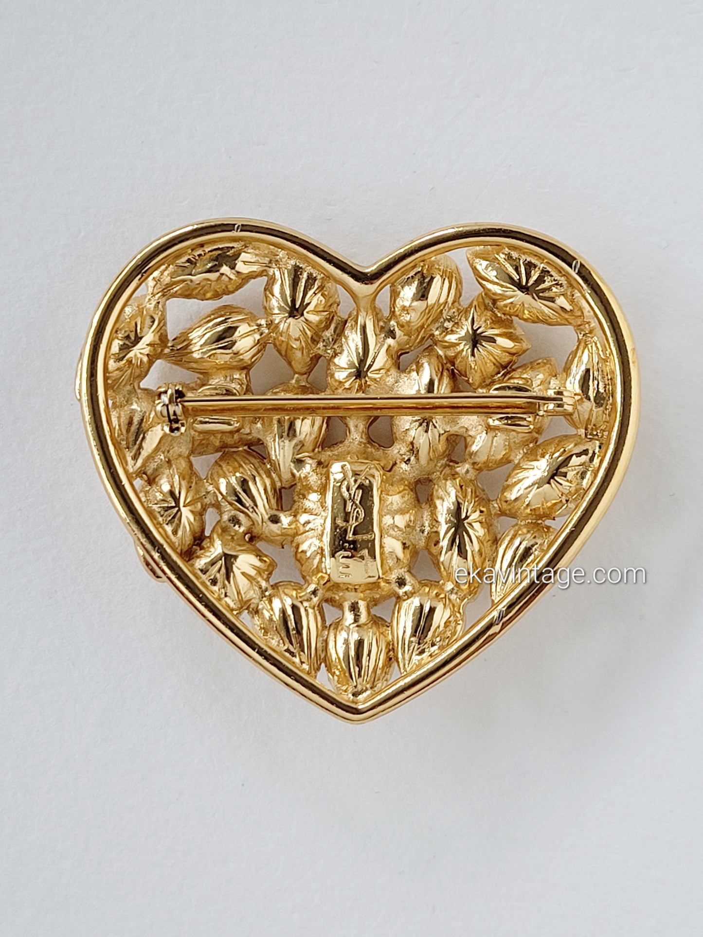 Yves Saint Laurent - Grande broche vintage cœur cristaux blancs