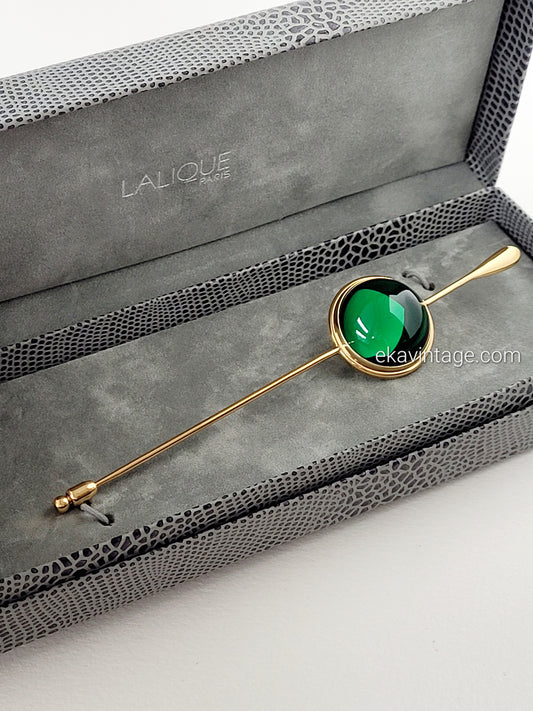 Lalique - Broche vintage cabochon vert