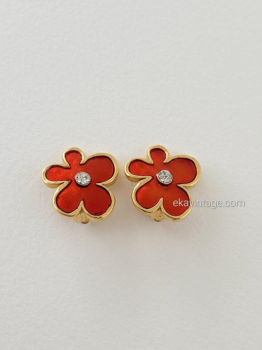 Il était une fois - Boucles d'oreilles vintage Fleur rouge