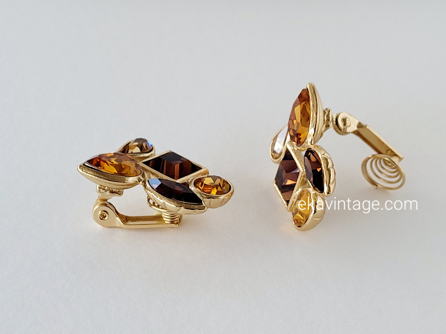 Yves Saint Laurent - Boucles d'oreilles vintage Cristaux marrons