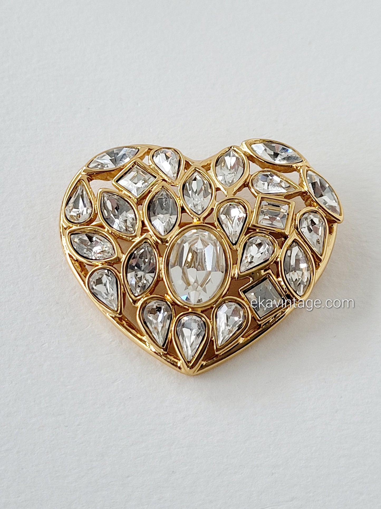 Yves Saint Laurent - Grande broche vintage cœur cristaux blancs