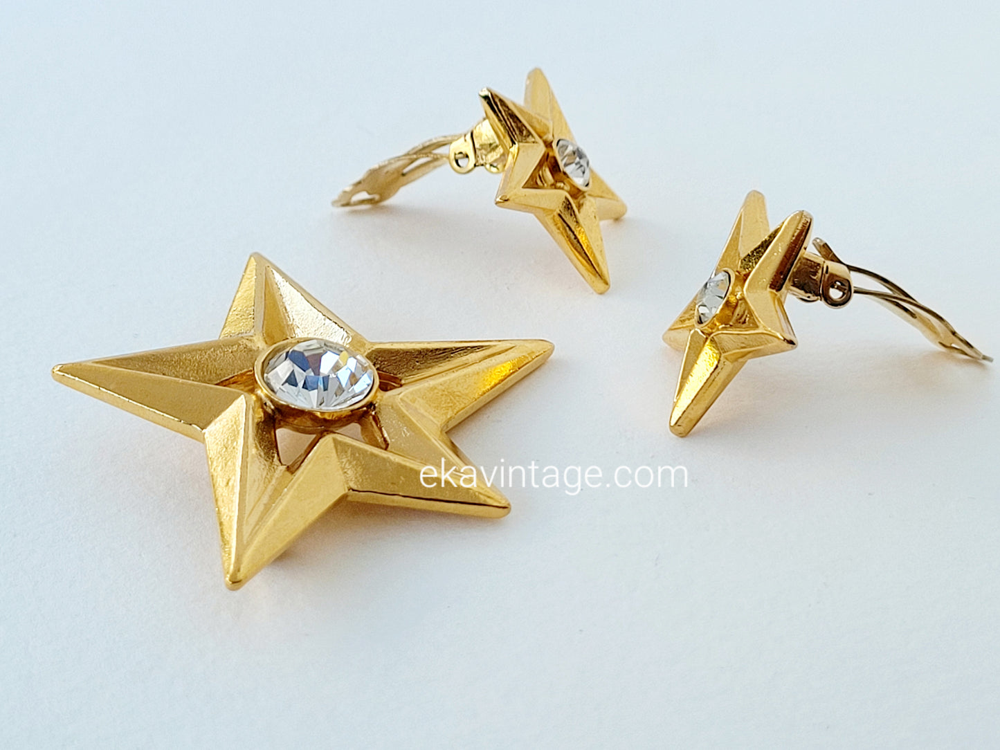 Oslo - Magnifique parure vintage -Boucles d'oreilles et broche vintage Étoile