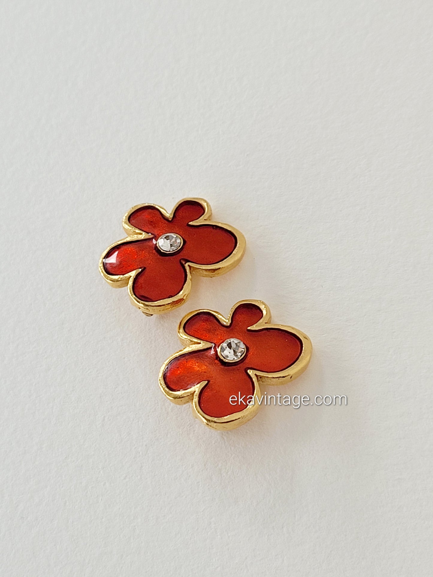 Il était une fois - Boucles d'oreilles vintage Fleur rouge
