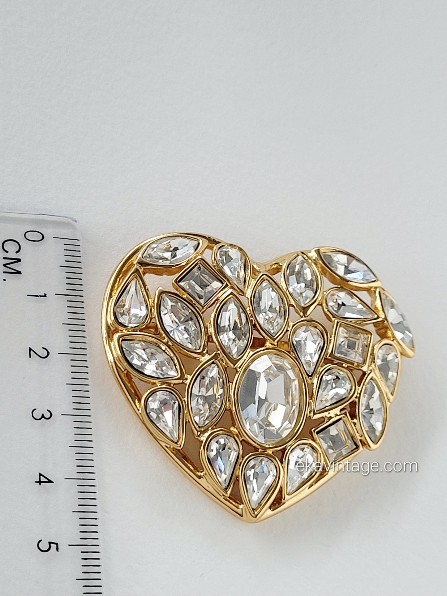 Yves Saint Laurent - Grande broche vintage cœur cristaux blancs