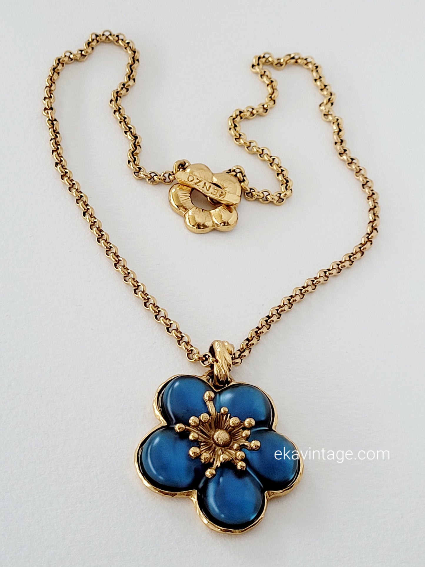 Kenzo Paris - Collier vintage avec pendentif fleur bleu