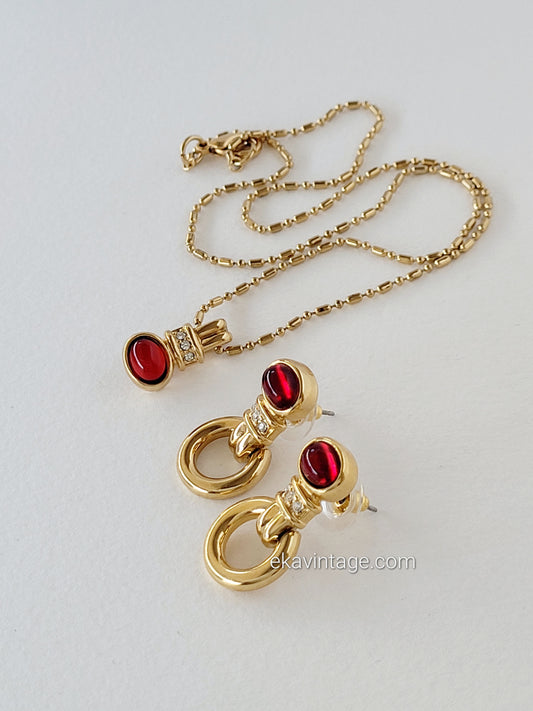Parure vintage Cabouchon - Collier et boucles d'oreilles