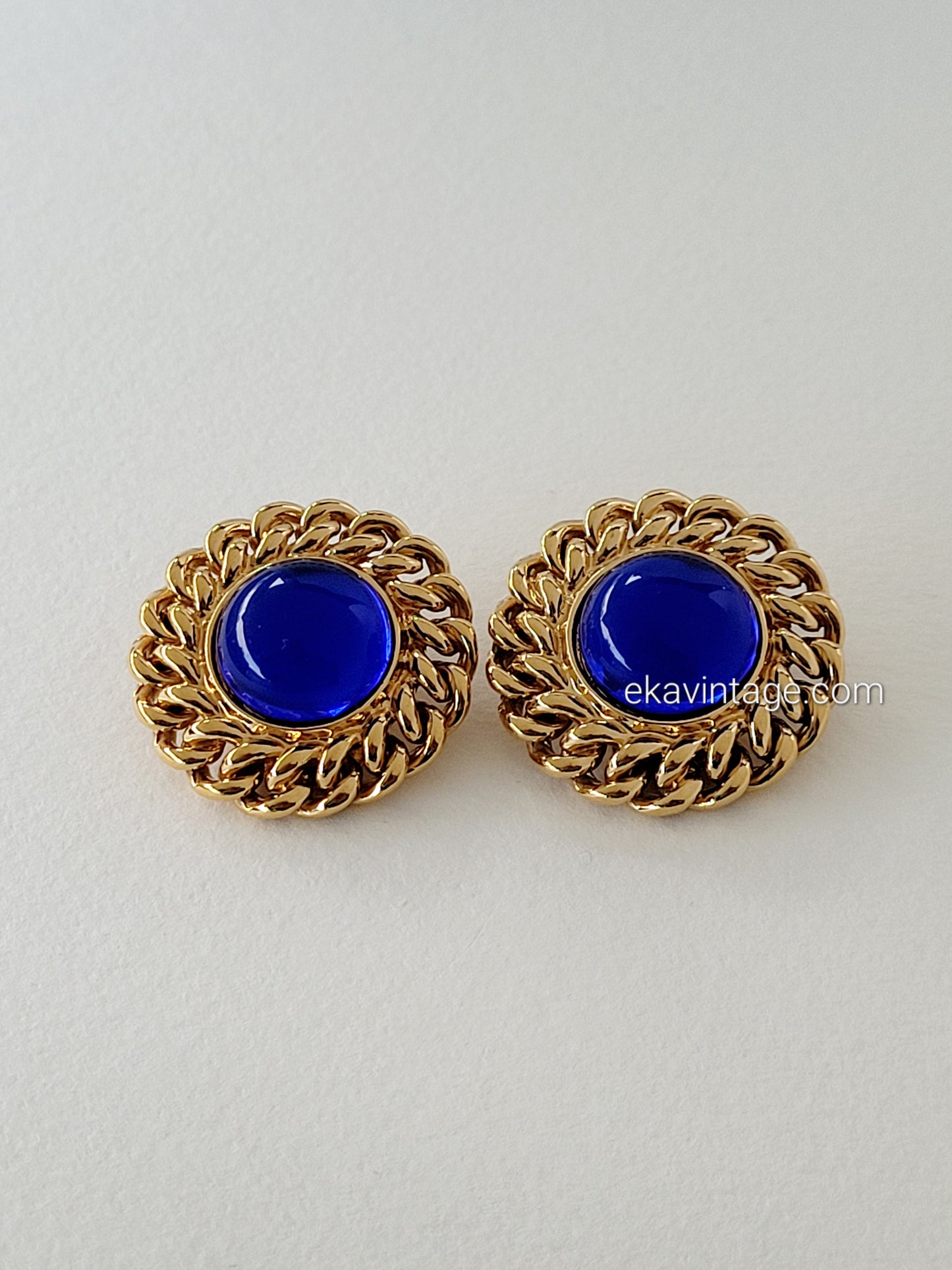 Boucles d'oreilles vintage Cabochons bleus