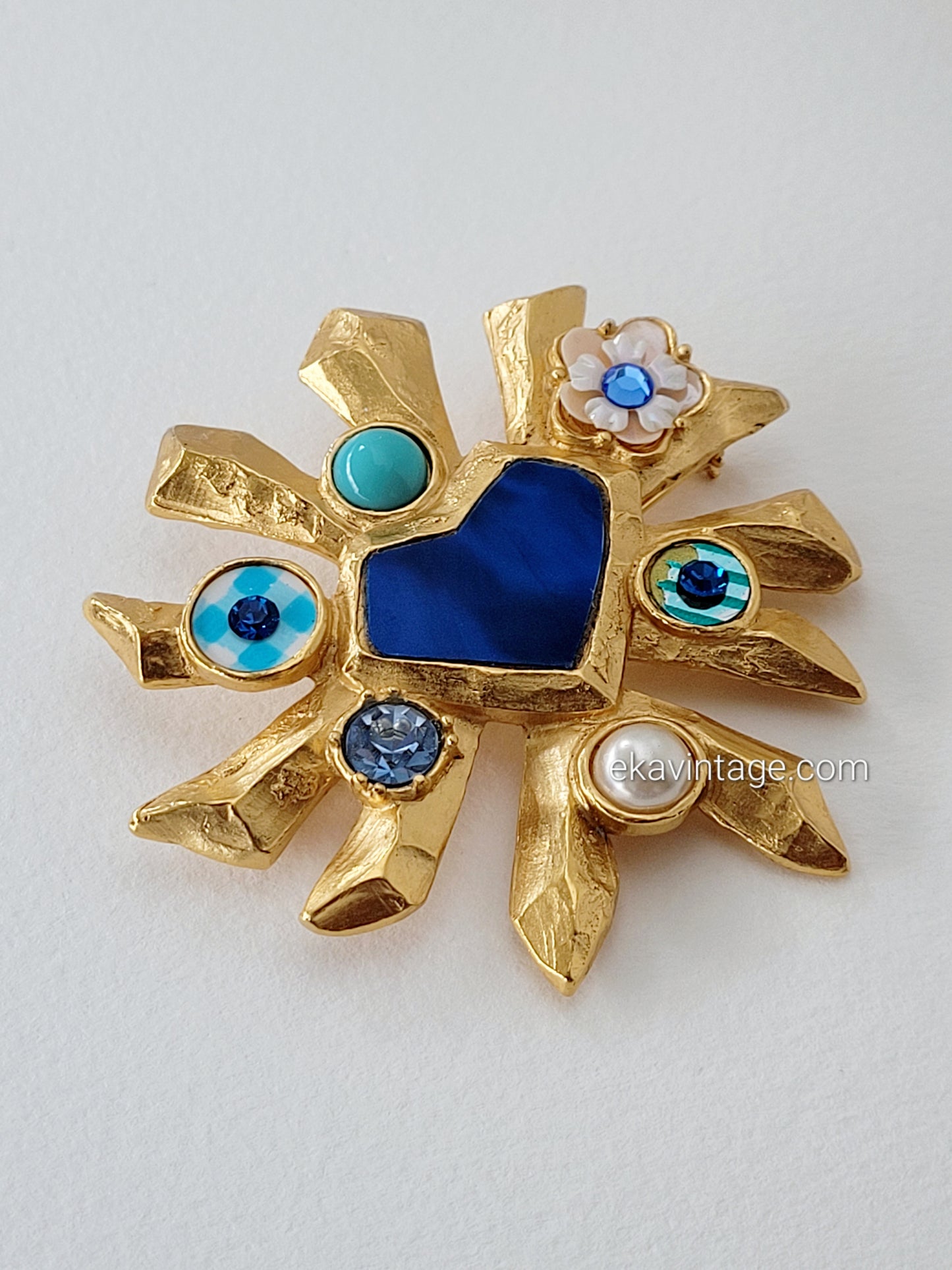 Christian Lacroix - Grande broche vintage Cœur bleu