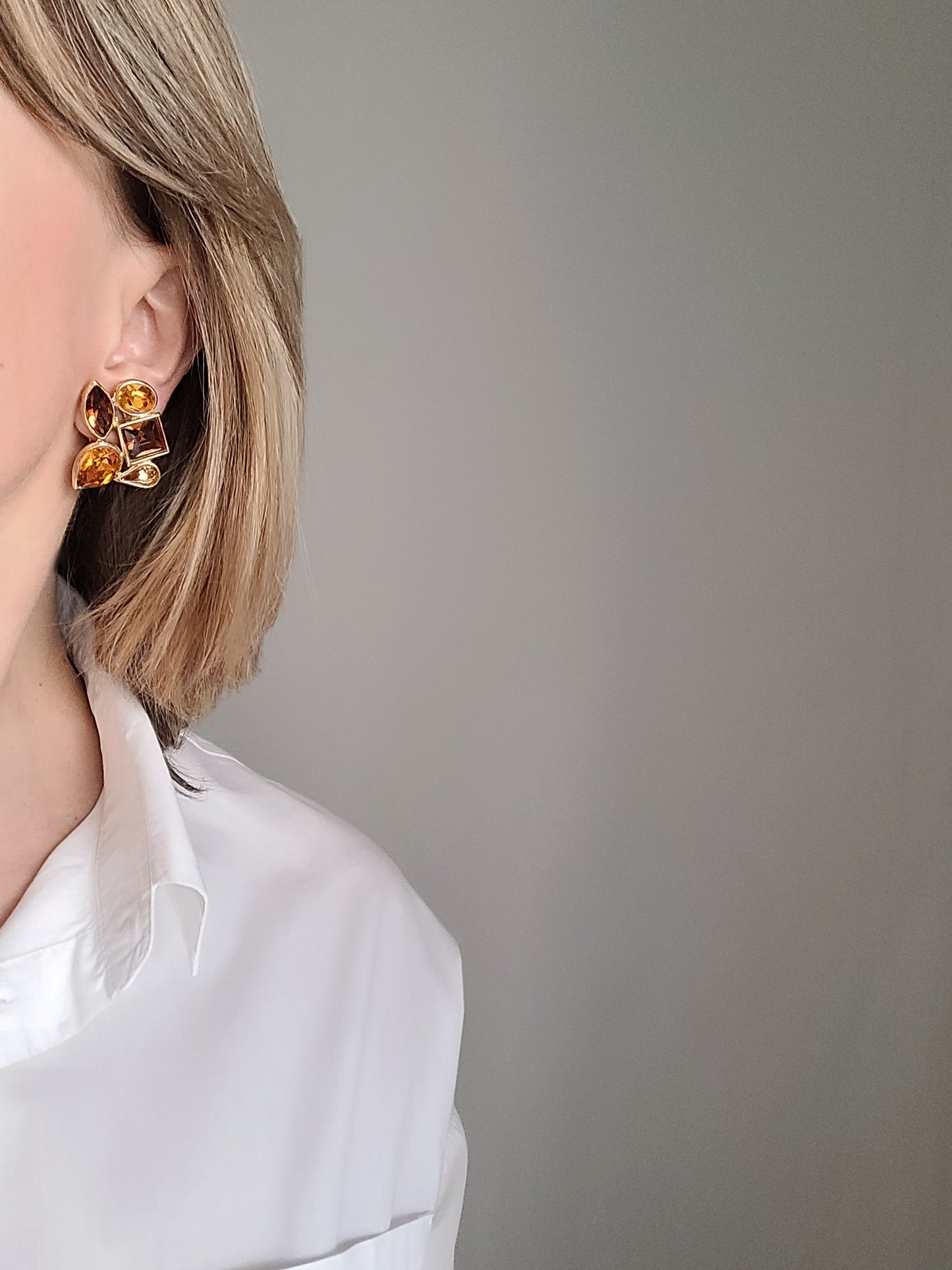 Yves Saint Laurent - Boucles d'oreilles vintage Cristaux marrons