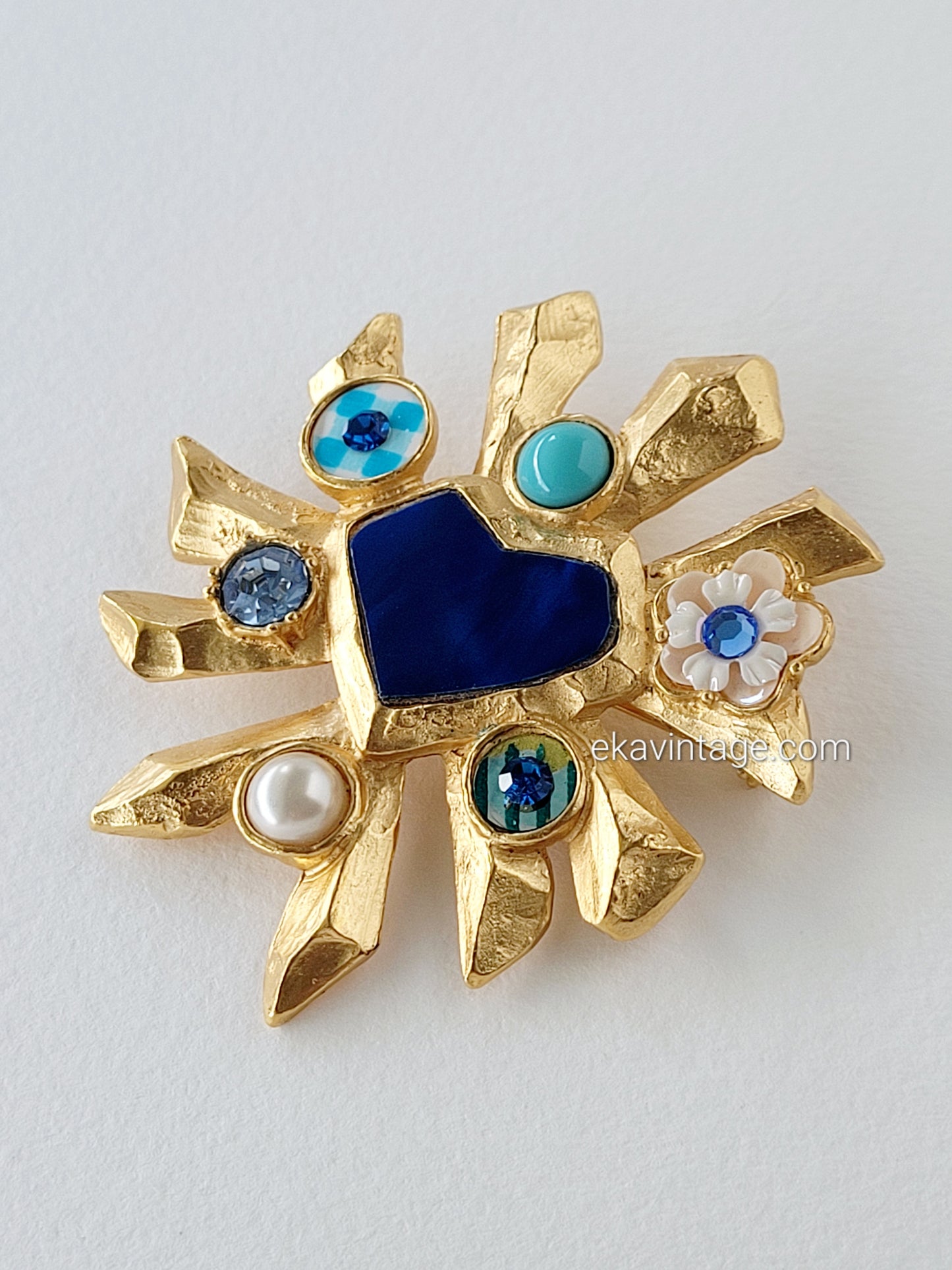 Christian Lacroix - Grande broche vintage Cœur bleu
