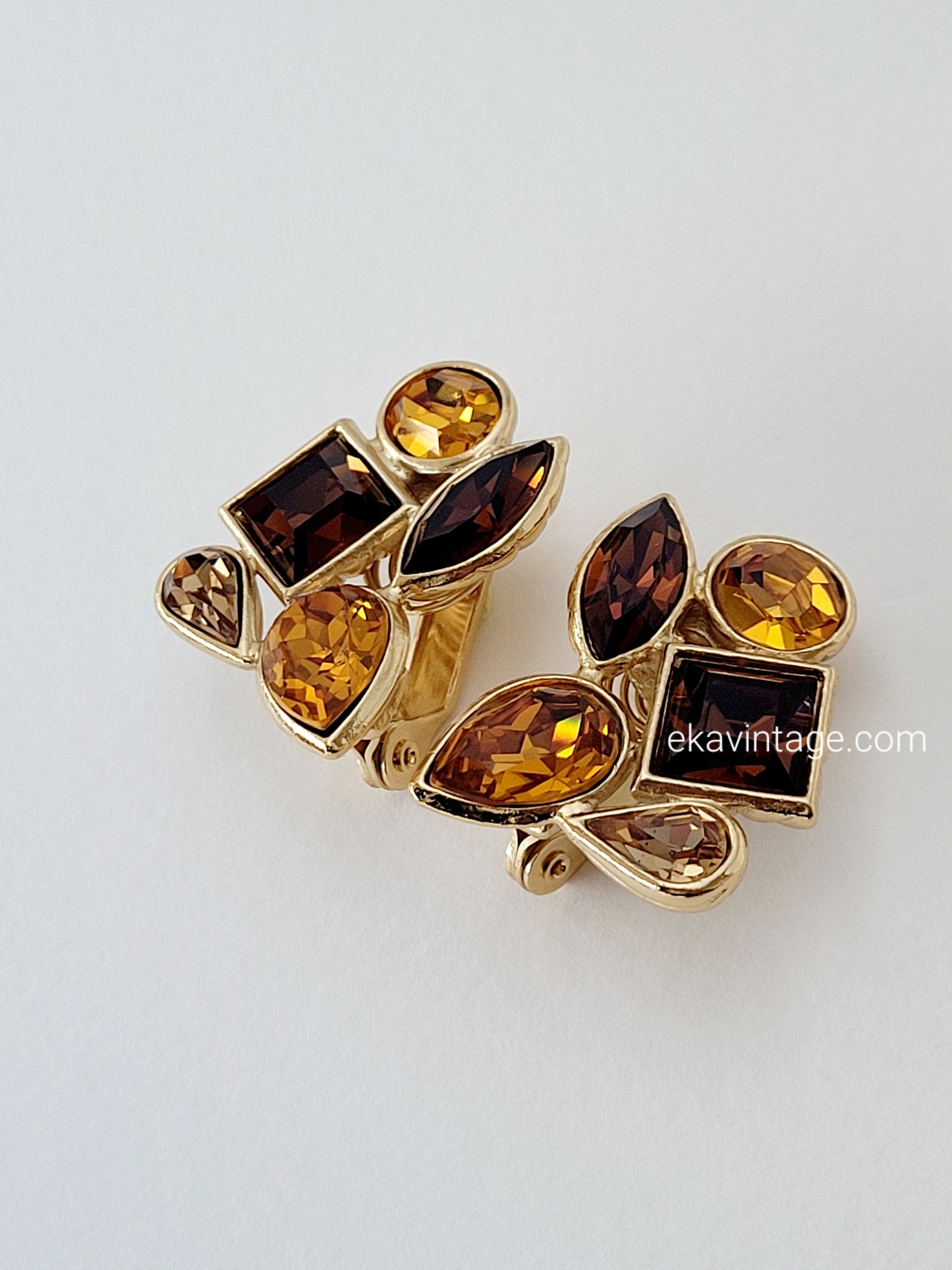 Yves Saint Laurent - Boucles d'oreilles vintage Cristaux marrons