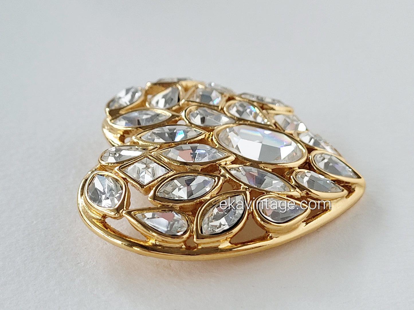 Yves Saint Laurent - Grande broche vintage cœur cristaux blancs