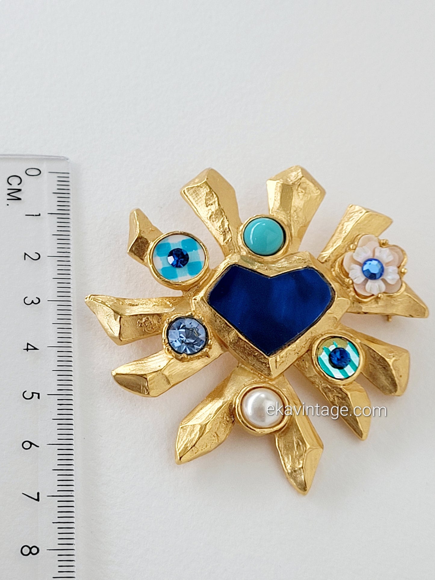 Christian Lacroix - Grande broche vintage Cœur bleu