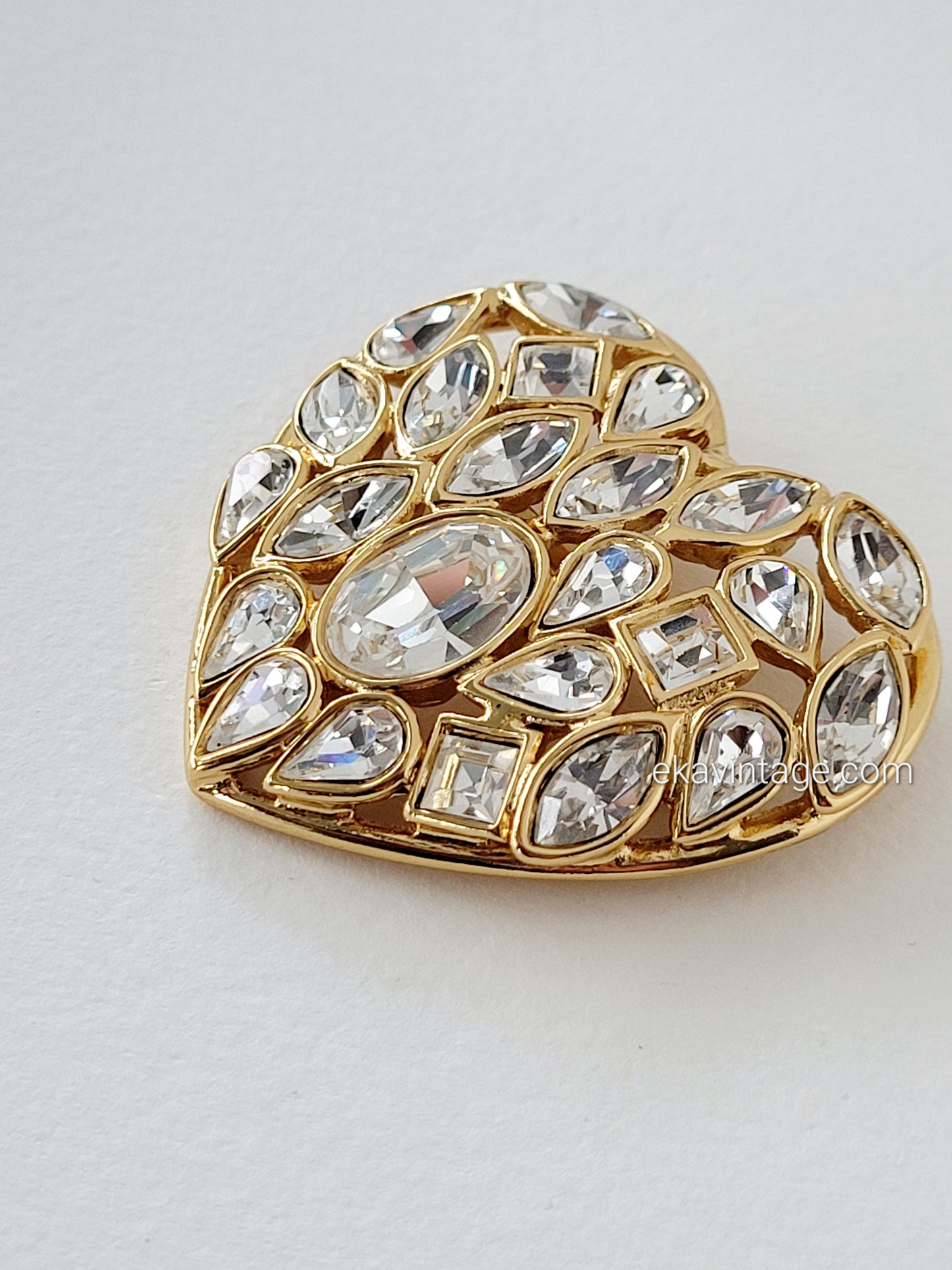 Yves Saint Laurent - Grande broche vintage cœur cristaux blancs