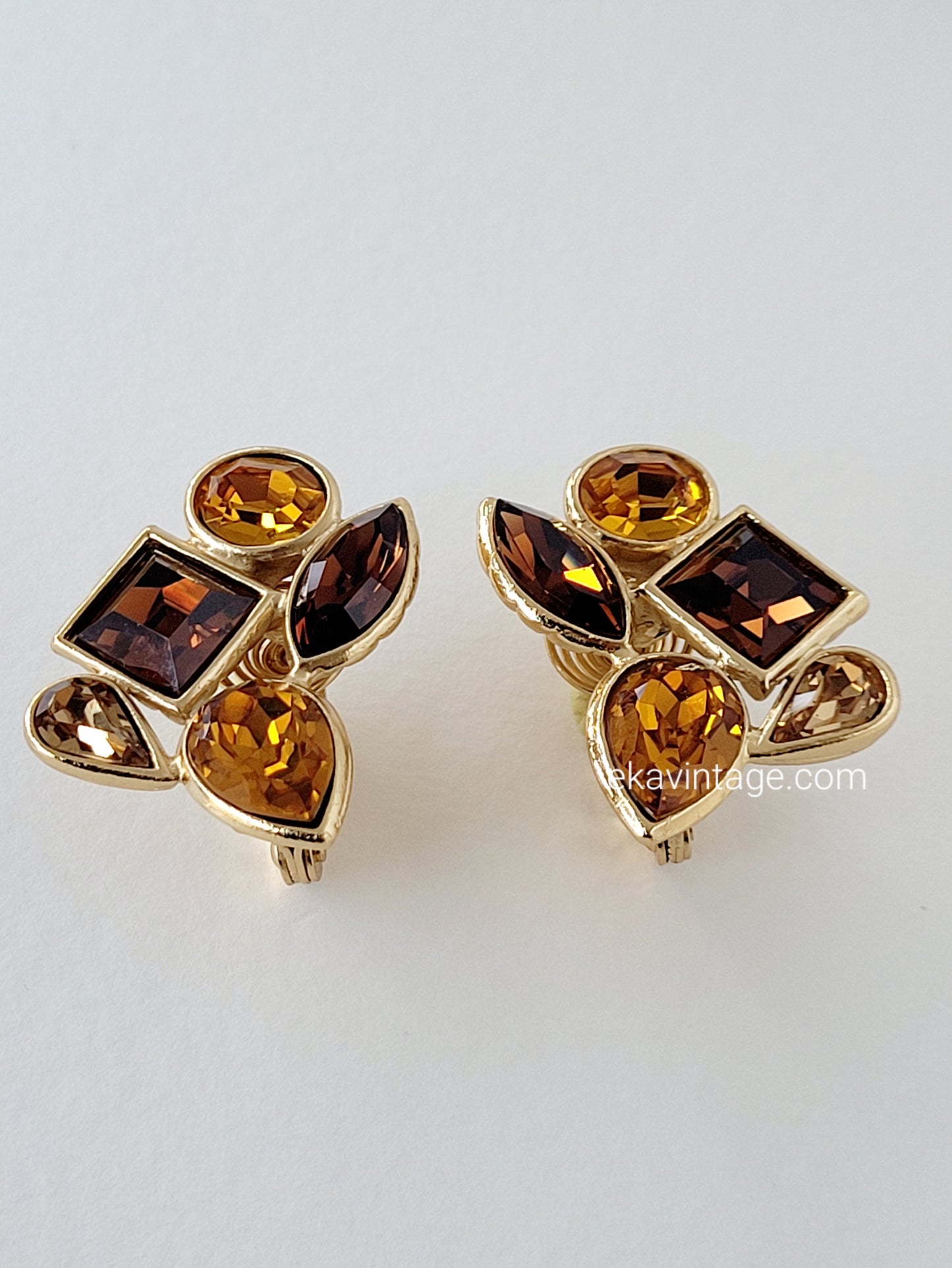 Yves Saint Laurent - Boucles d'oreilles vintage Cristaux marrons