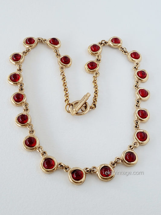 Biche de Bere - Collier vintage - Cabochons rouges