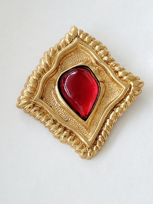 Scherrer  - Grande broche vintage cabochon rouge