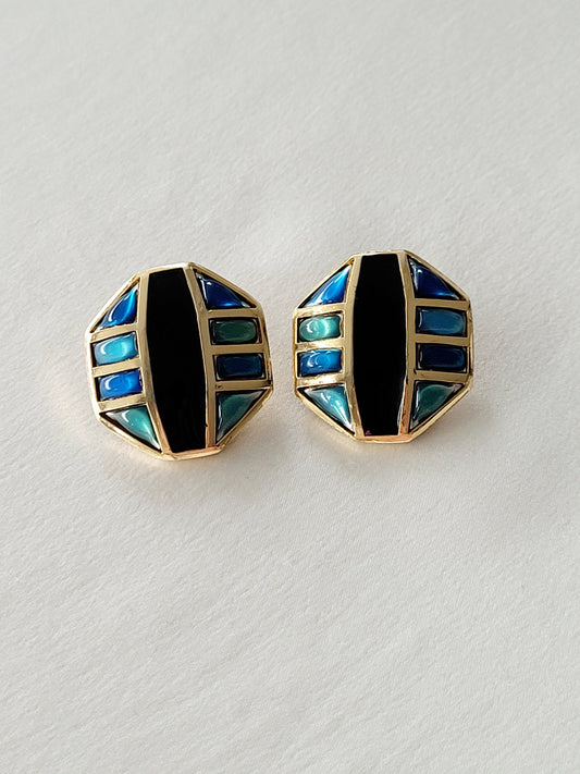 Orena Paris - Vintage blue cabochon earrings