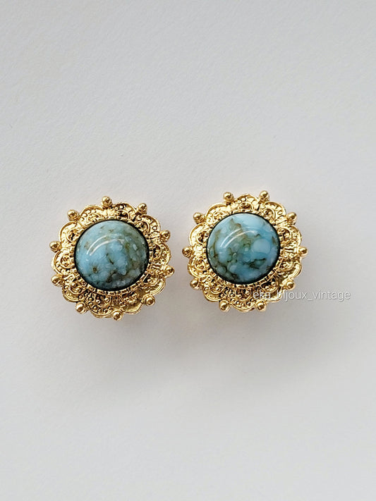 Gontie - Vintage blue cabochon earrings