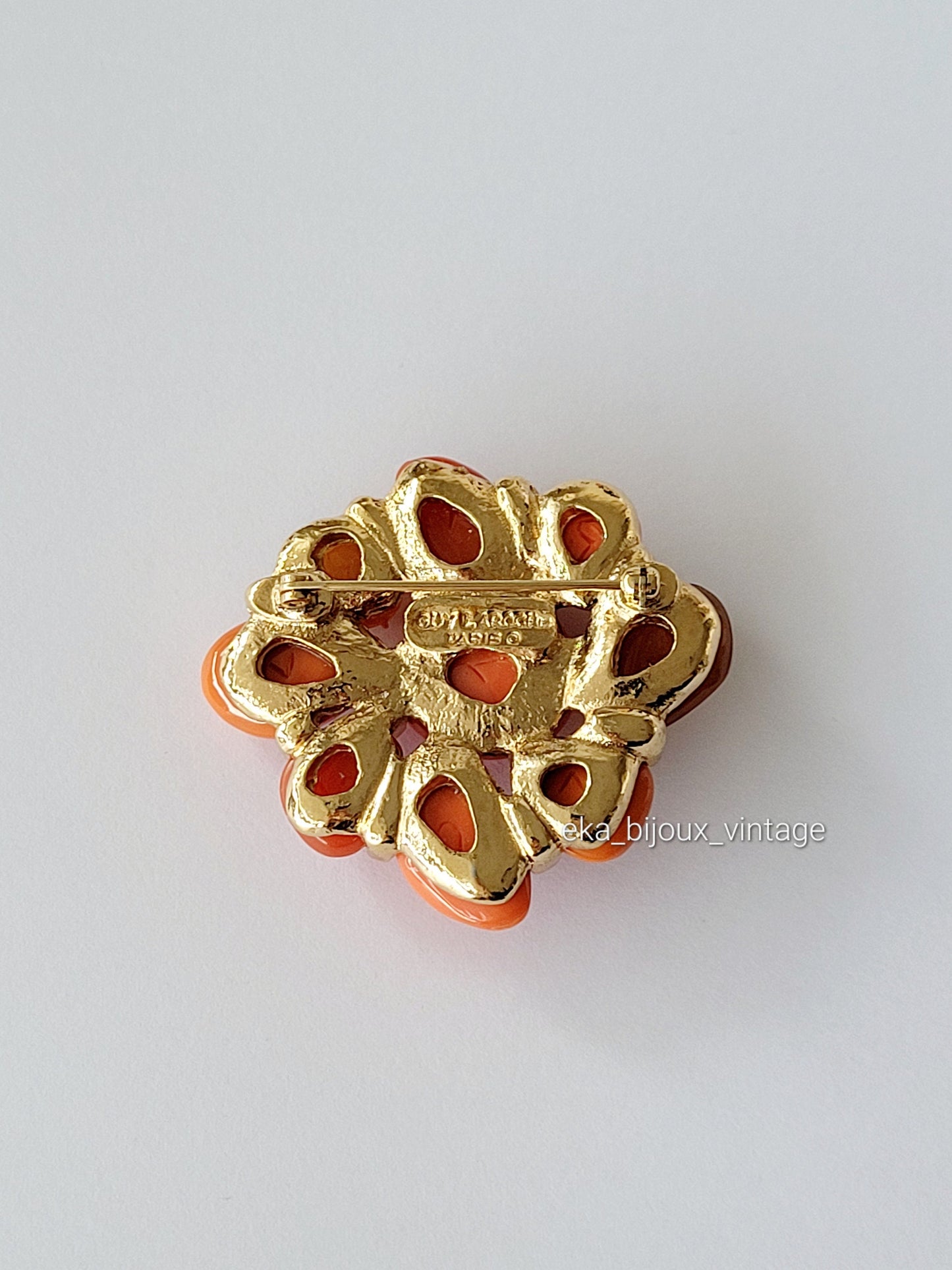 Guy Laroche - Broche vintage avec cabochons oranges