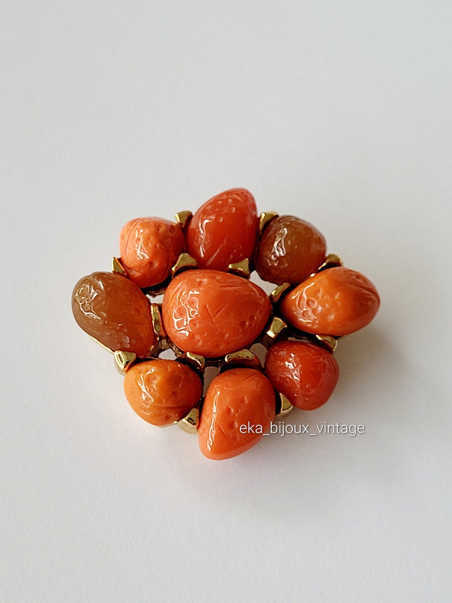 Guy Laroche - Broche vintage avec cabochons oranges