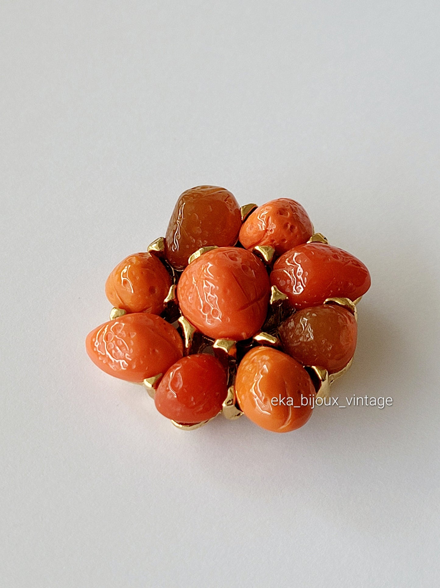 Guy Laroche - Broche vintage avec cabochons oranges