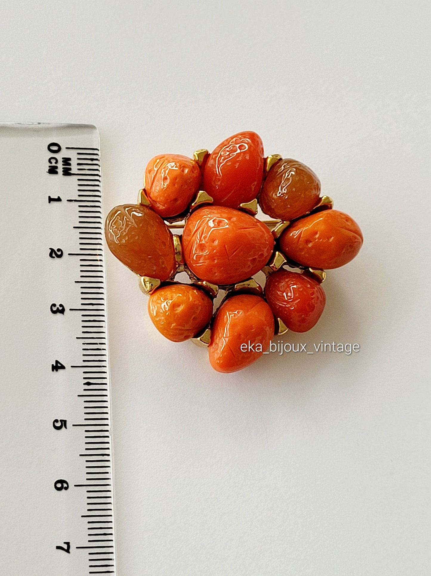 Guy Laroche - Broche vintage avec cabochons oranges