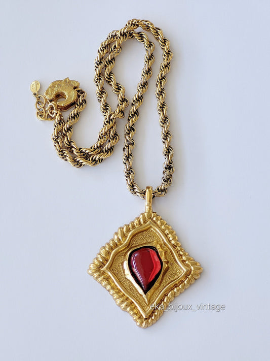 Scherrer - Collier vintage avec un gros pendentif rouge