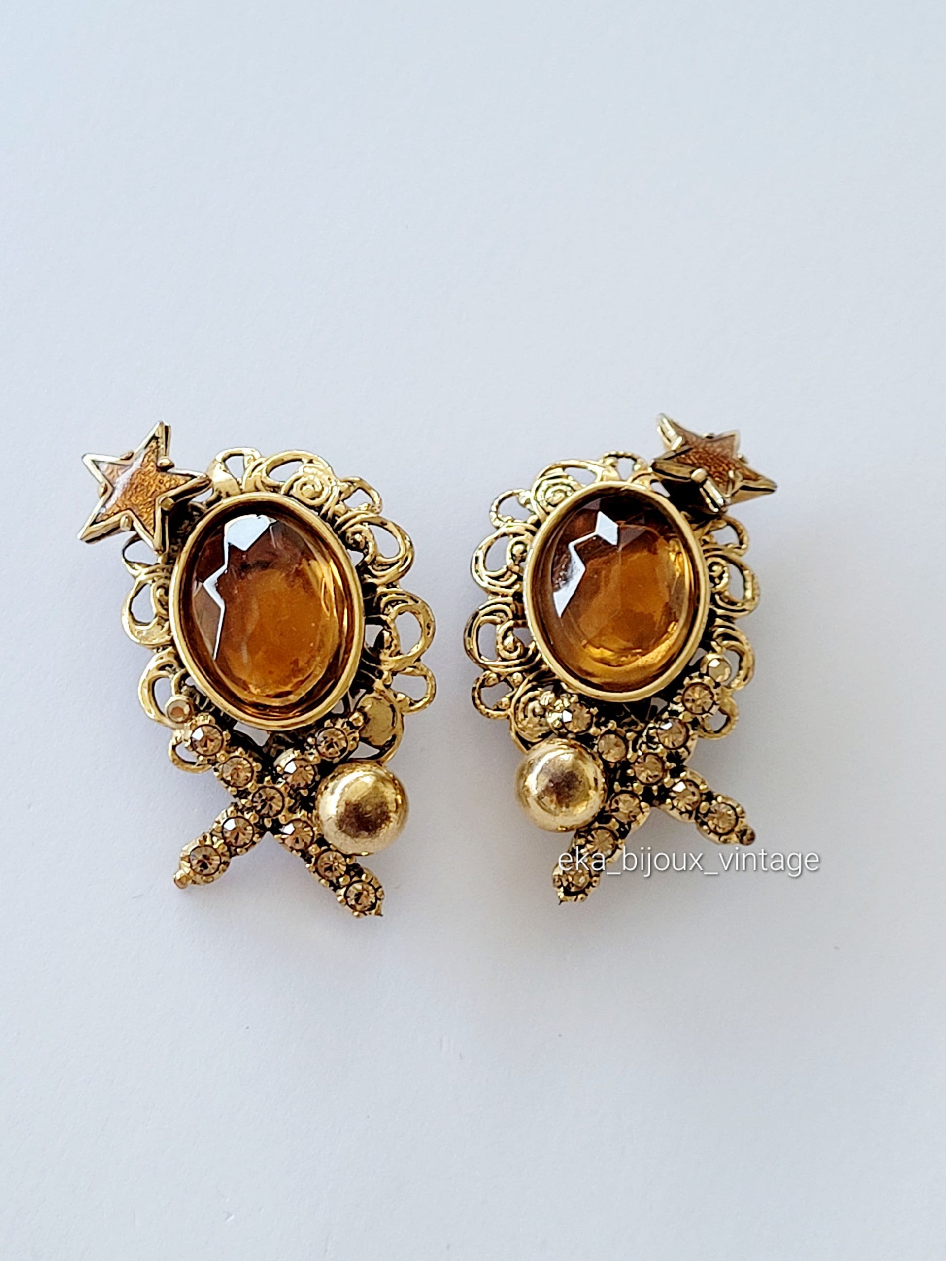 Boucles d'oreilles vintage fleurs diamants - Bijoux anciens