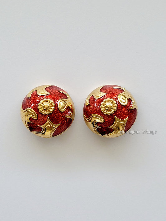 Yves Saint Laurent - Boucles d'oreilles vintage email rouge