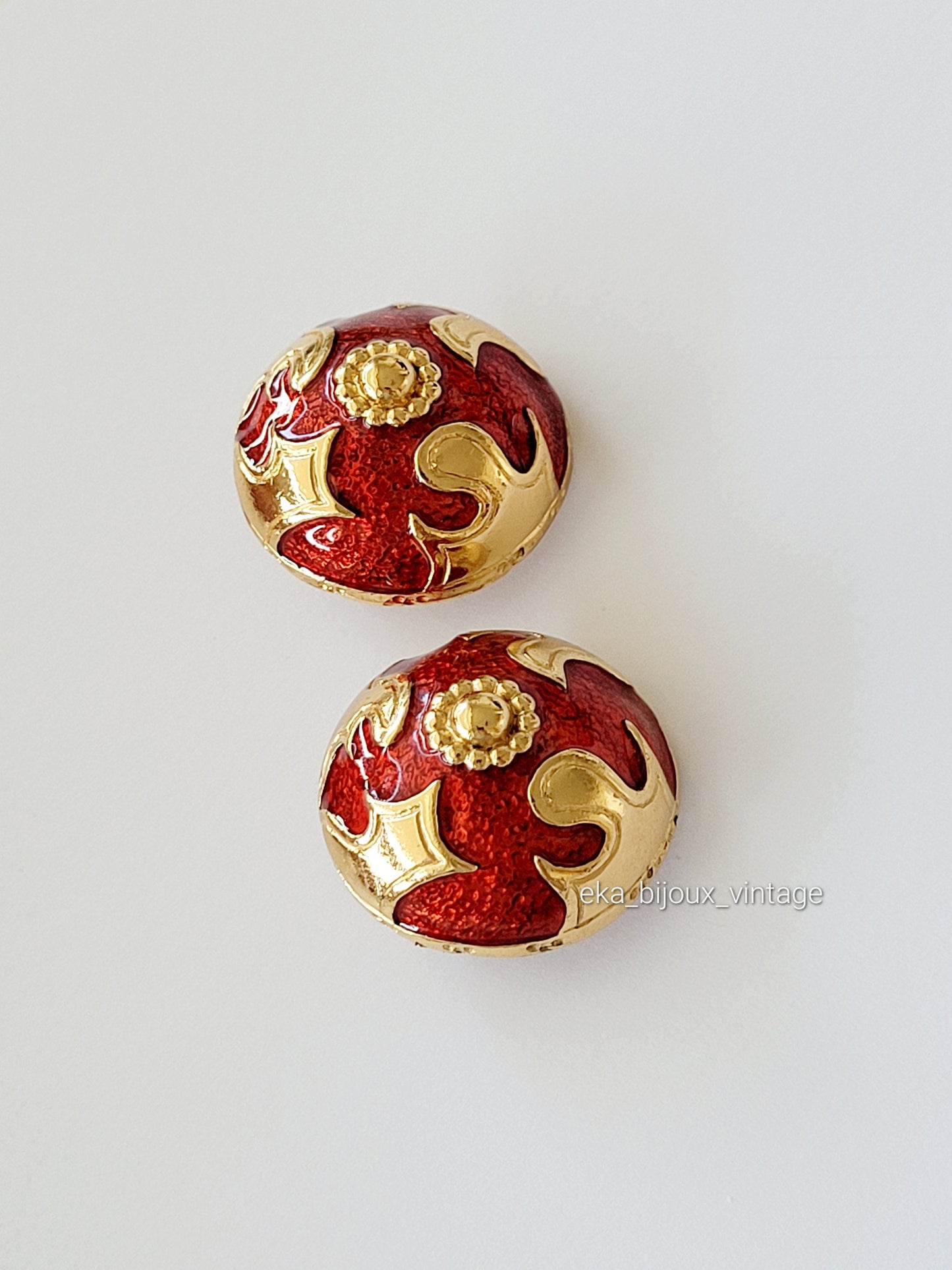 Yves Saint Laurent - Boucles d'oreilles vintage email rouge