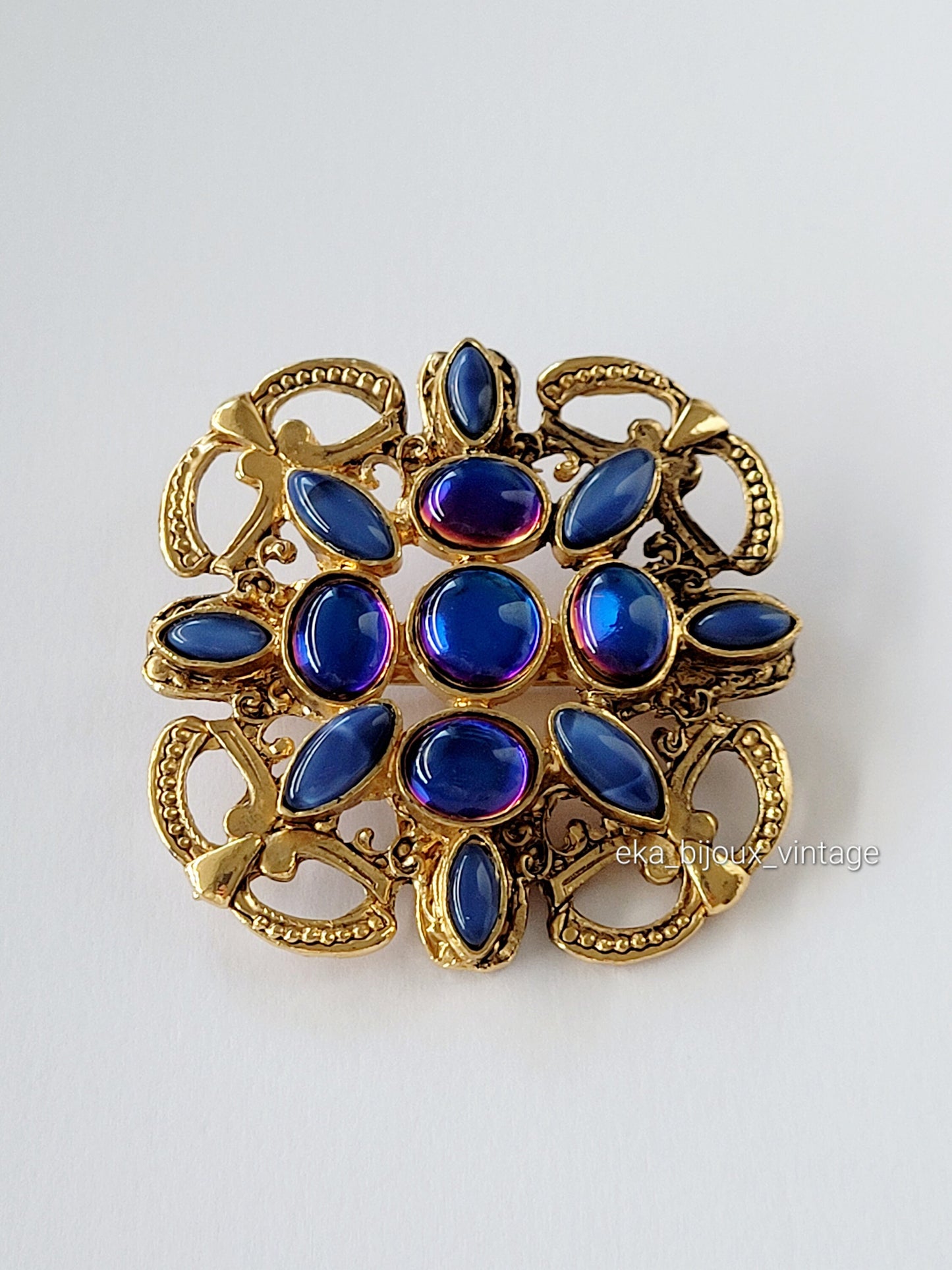 Chorange - Broche vintage cabochons bleus