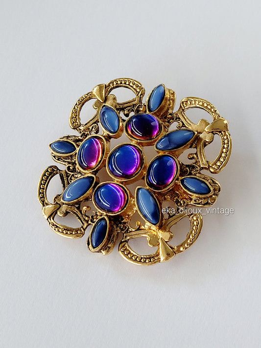 Chorange - Broche vintage cabochons bleus