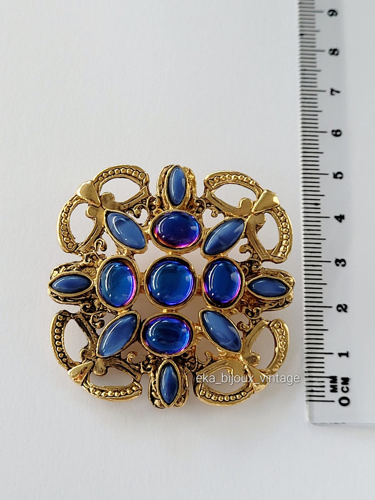 Chorange - Broche vintage cabochons bleus