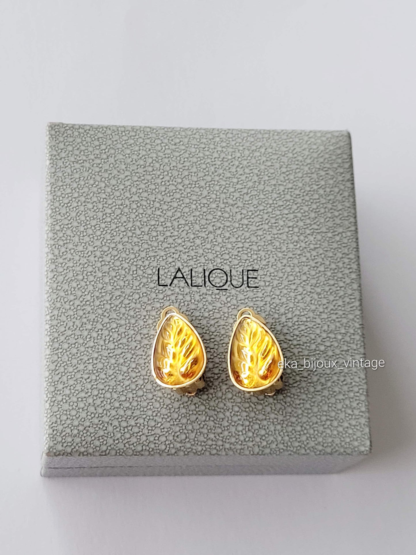 Lalique - Vintage earrings - Amber crystal