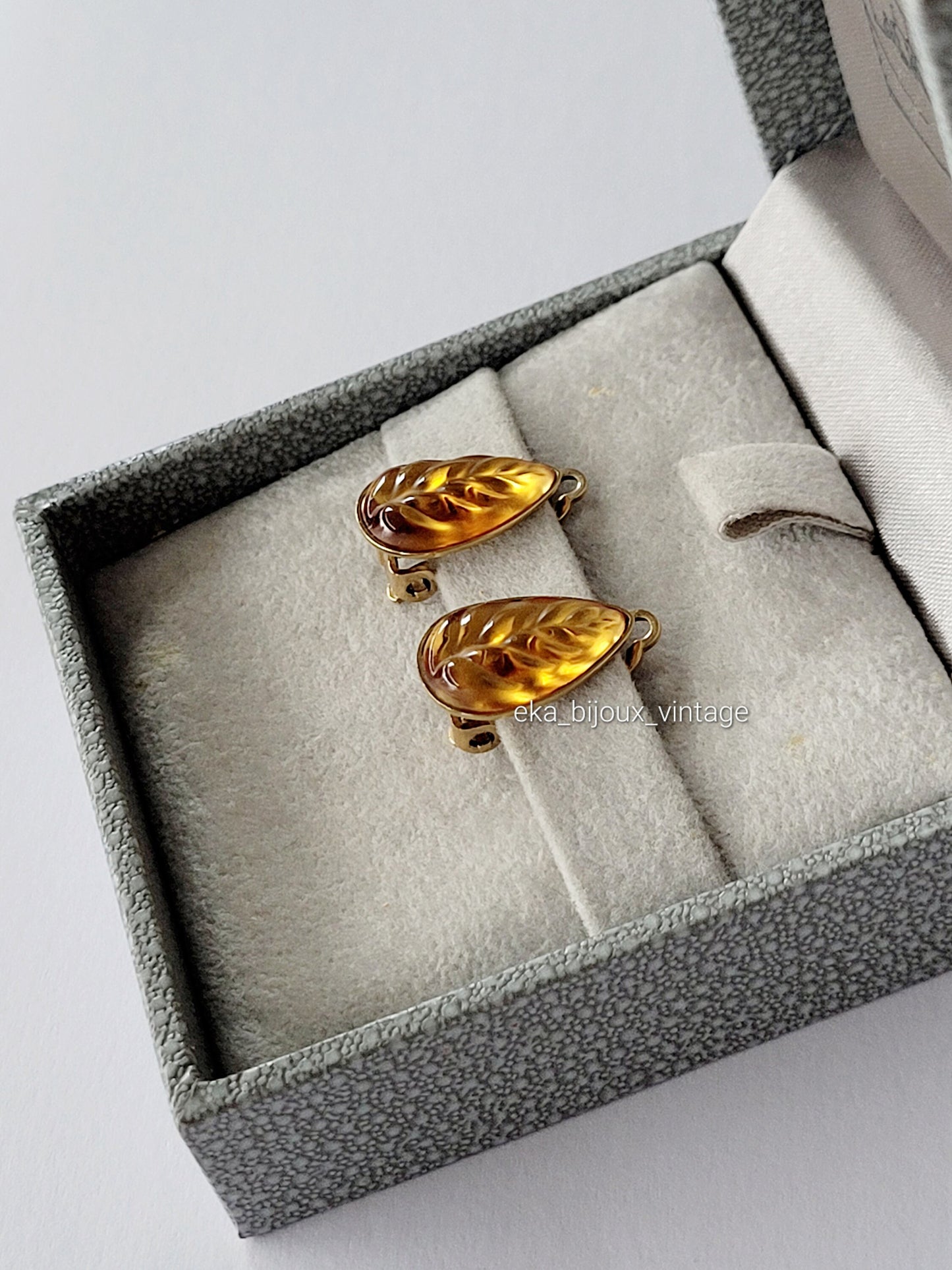 Lalique - Vintage earrings - Amber crystal