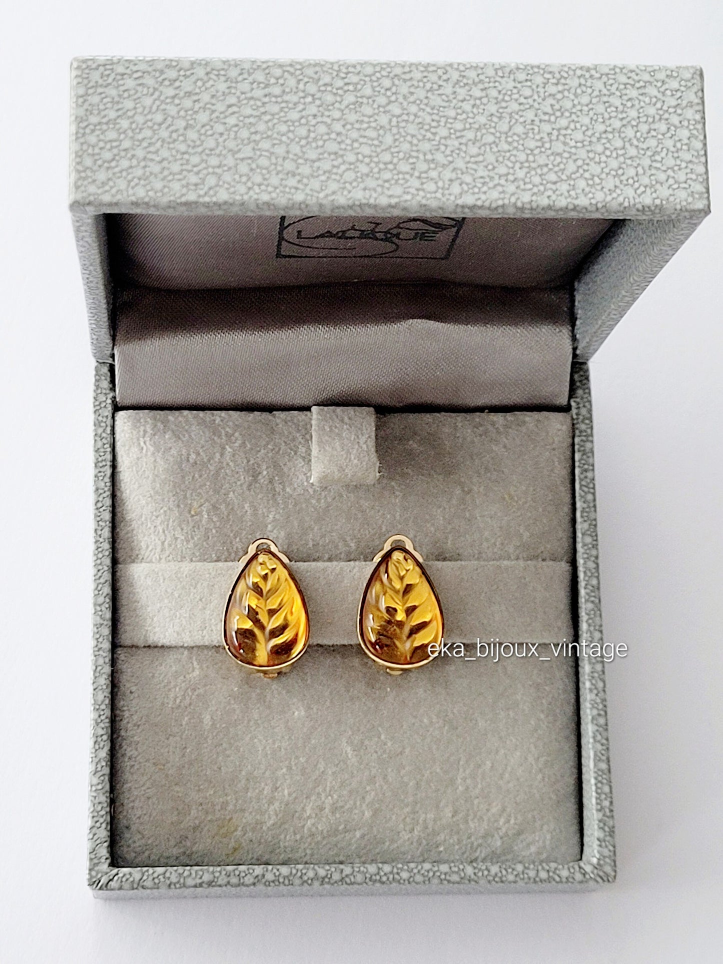 Lalique - Boucles d'oreilles vintage - Cristal Ambre