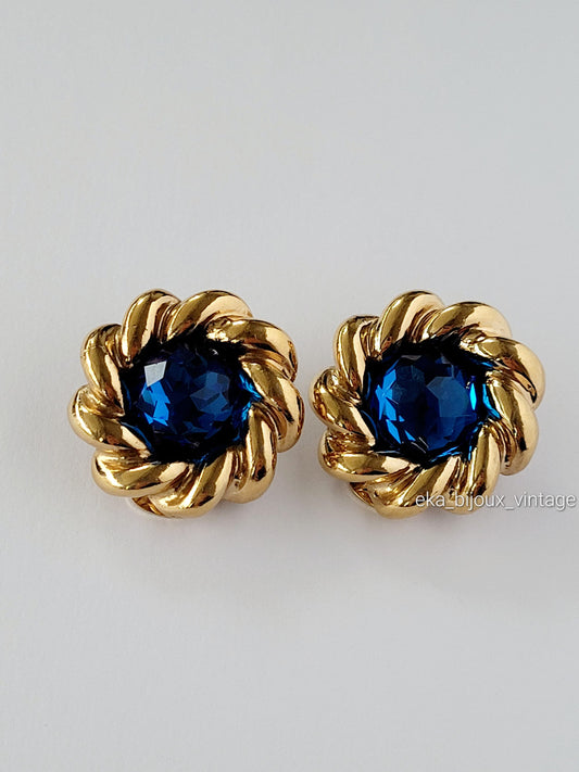 Agatha Paris - Boucles d'oreilles vintage Cristal bleu