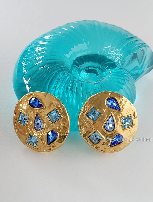 Yves Saint Laurent - Boucles d'oreilles vintage Cristaux bleus