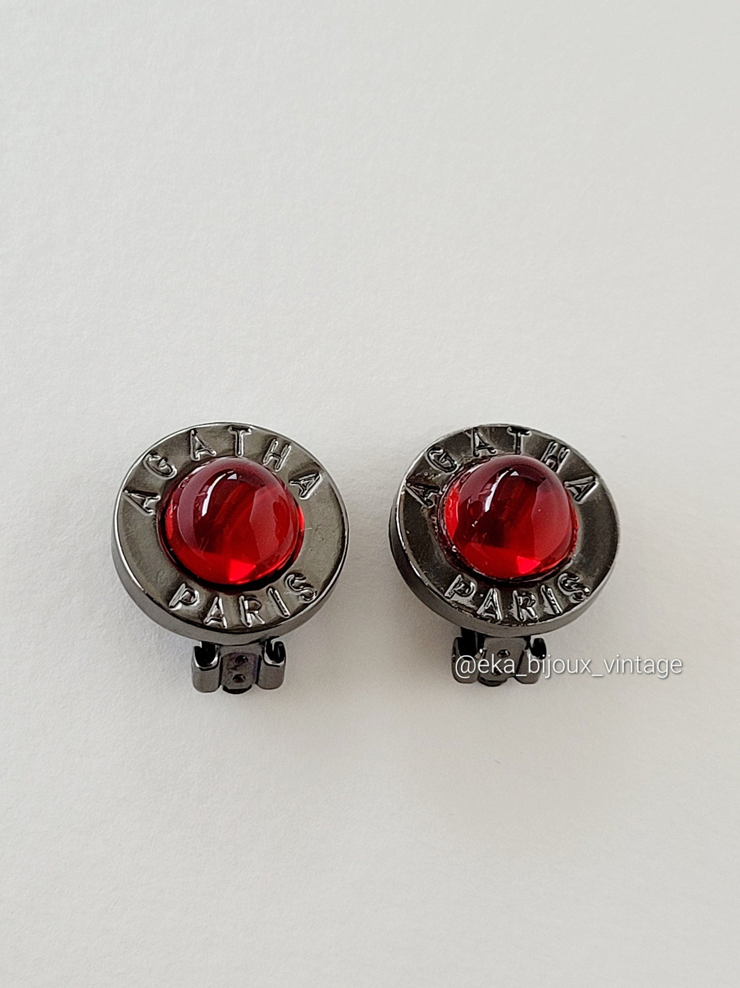 Agatha Paris - Boucles d'oreilles vintage Cabochons rouges