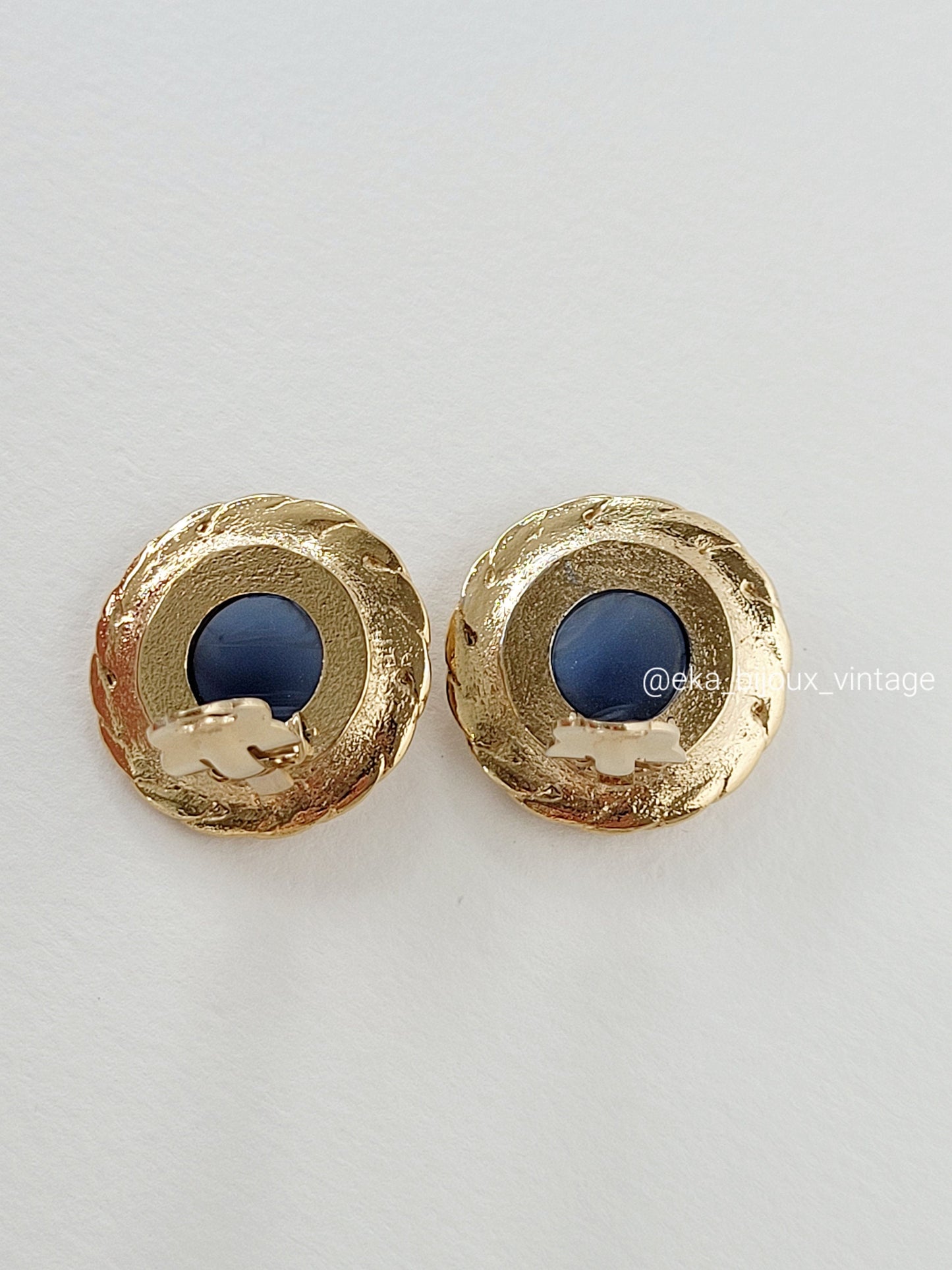 Boucles d'oreilles vintage - Cabochon en verre bleu