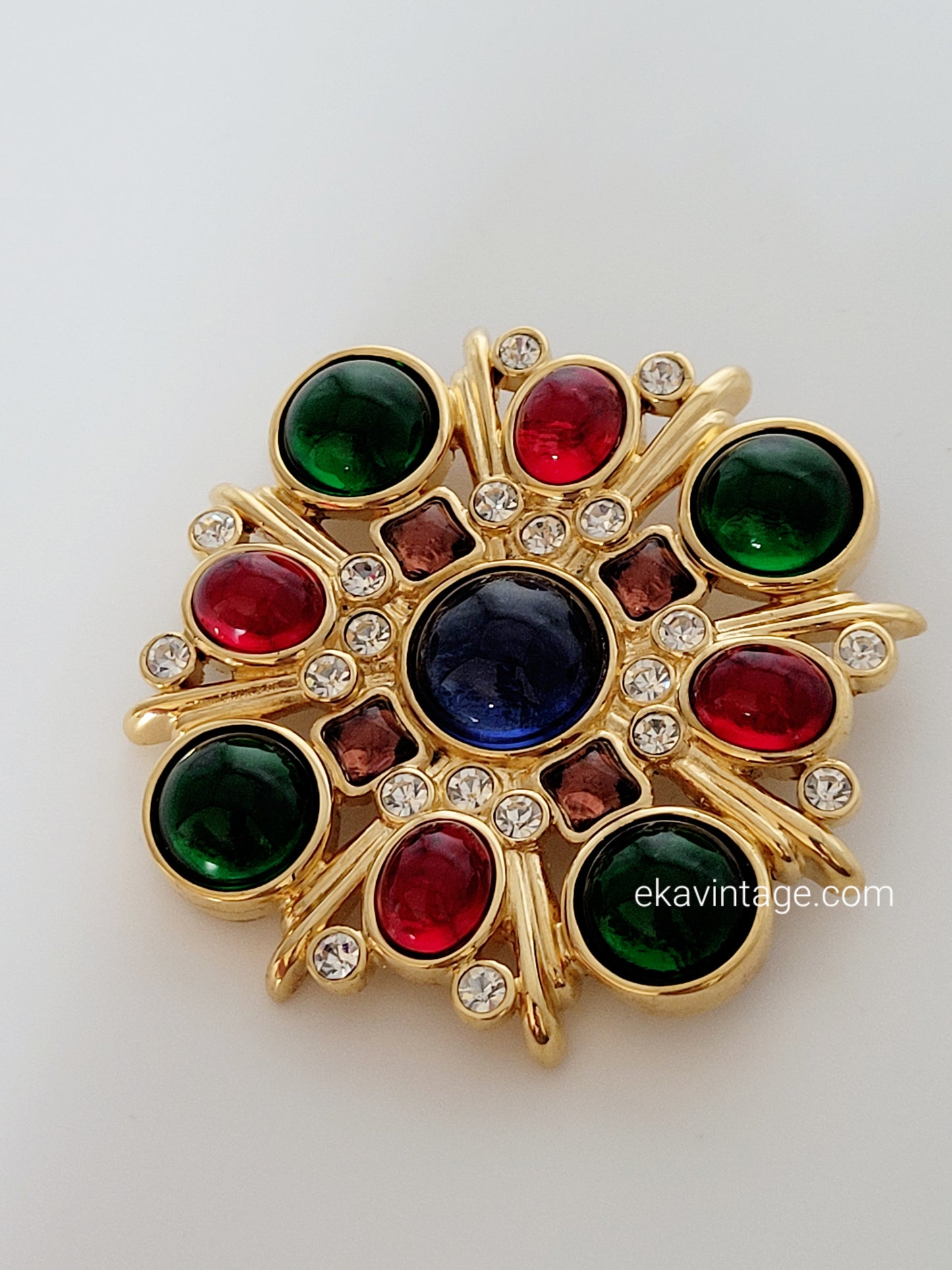 Grande broche vintage - Cabochons en verre
