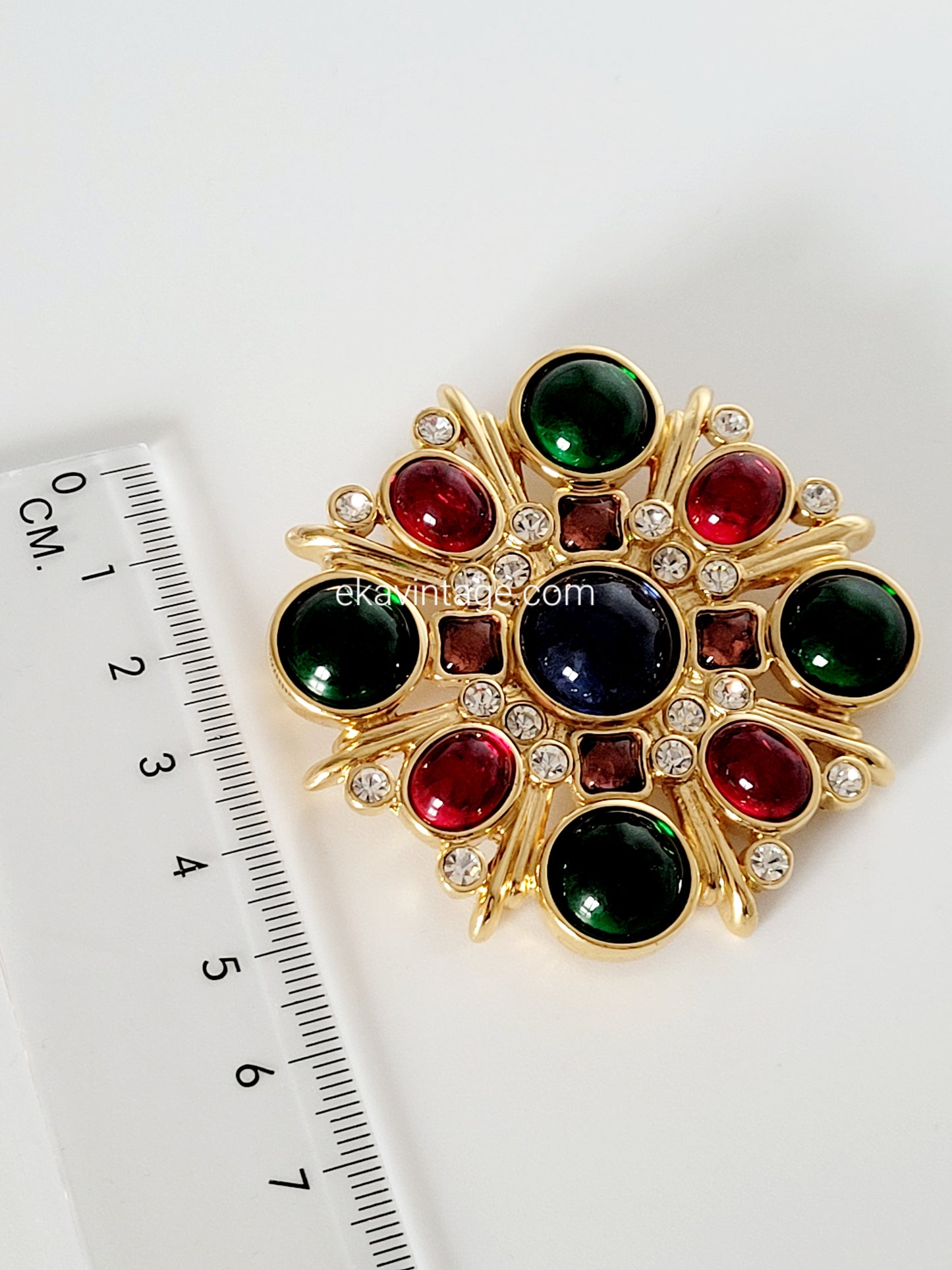 Grande broche vintage - Cabochons en verre