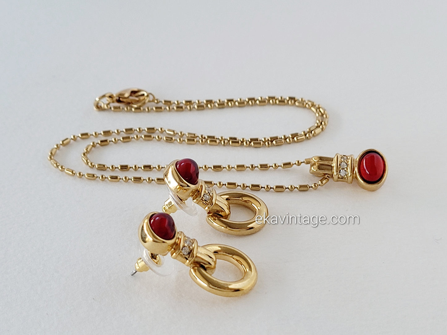 Parure vintage Cabouchon - Collier et boucles d'oreilles