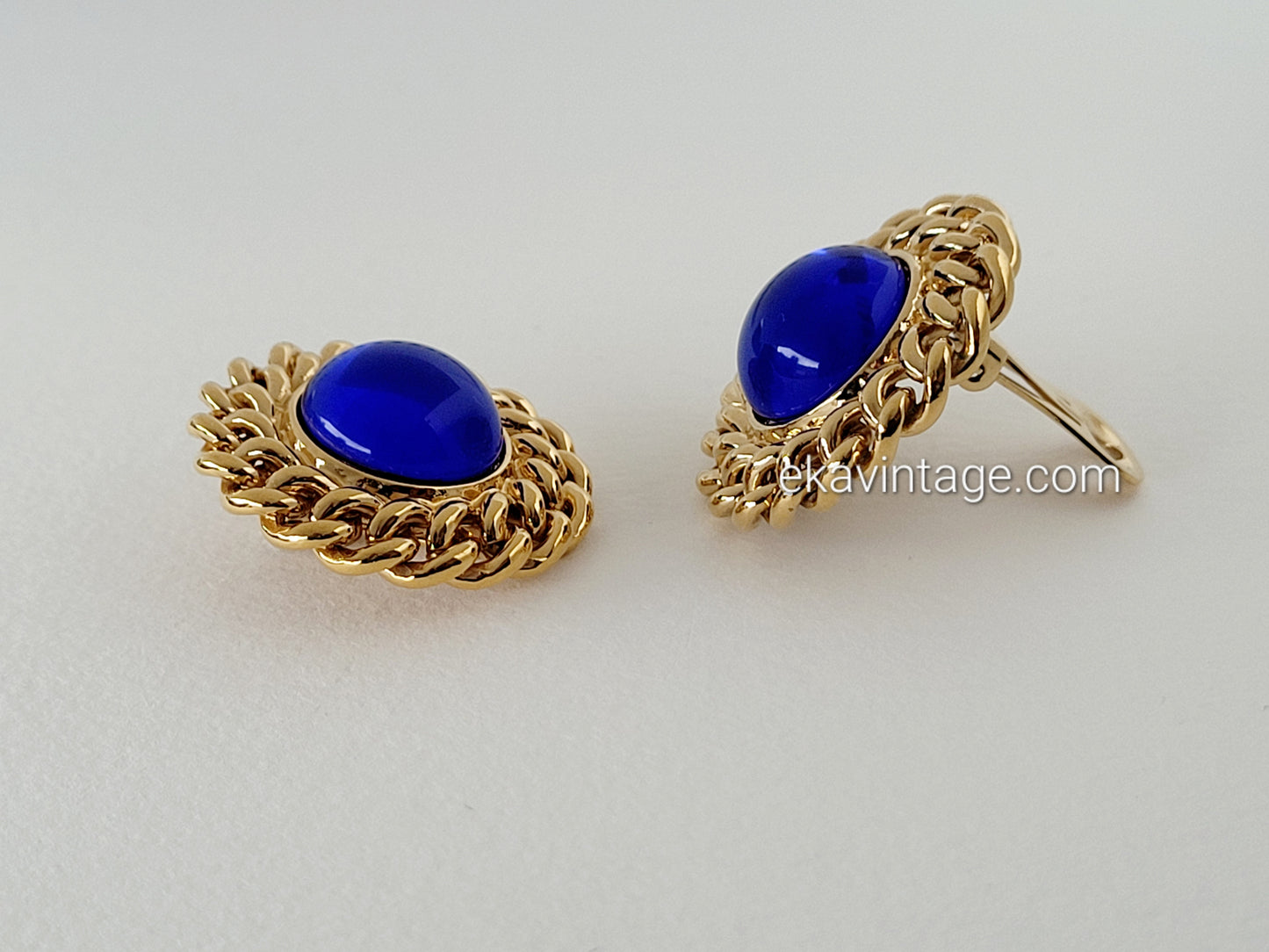 Boucles d'oreilles vintage Cabochons bleus